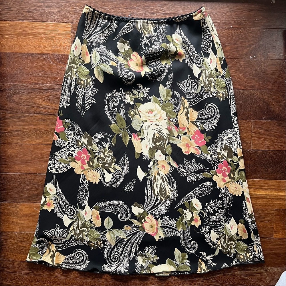 VINTAGE floral lace slip midi skirt